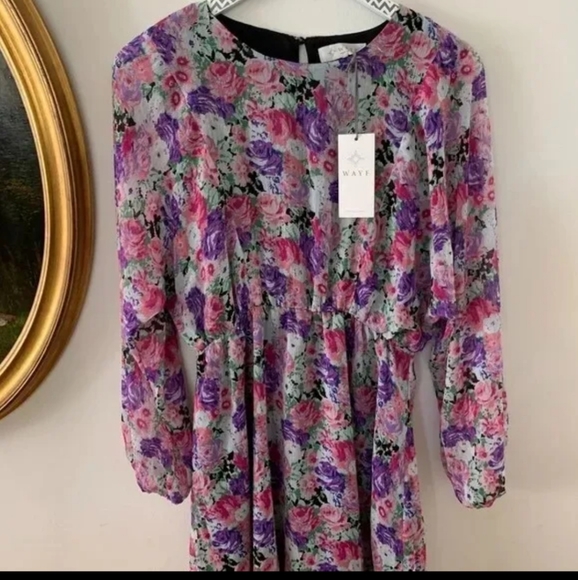 NWT Wayf Floral Dolman Sleeve Elastic Waist Dress Women’s S - Picture 3 of 9